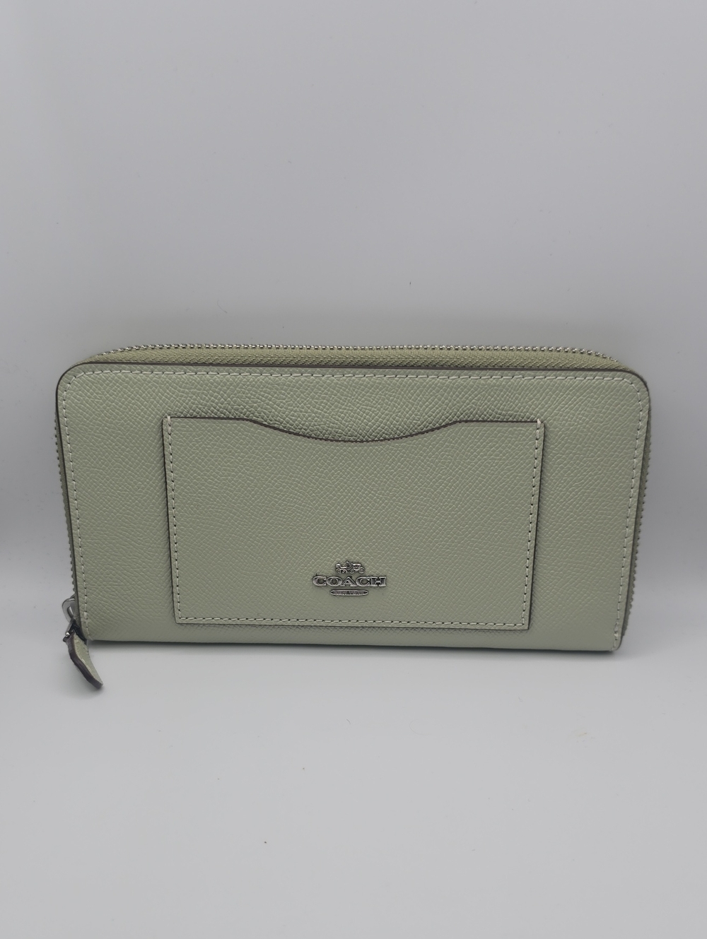 Coach Mint Green Zip-Around Pebbled Leather Long Wallet W/ Silver (EUC)🩶💚🩶
